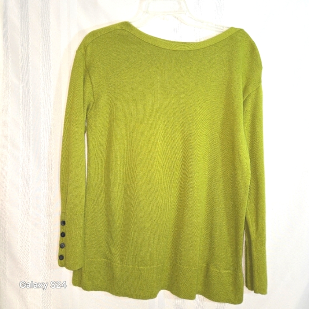 J JILL WOMENS  GREEN APPLE COTTON BLEND IN BUTTON DETAIL SWEATER SIZE MEDIUM